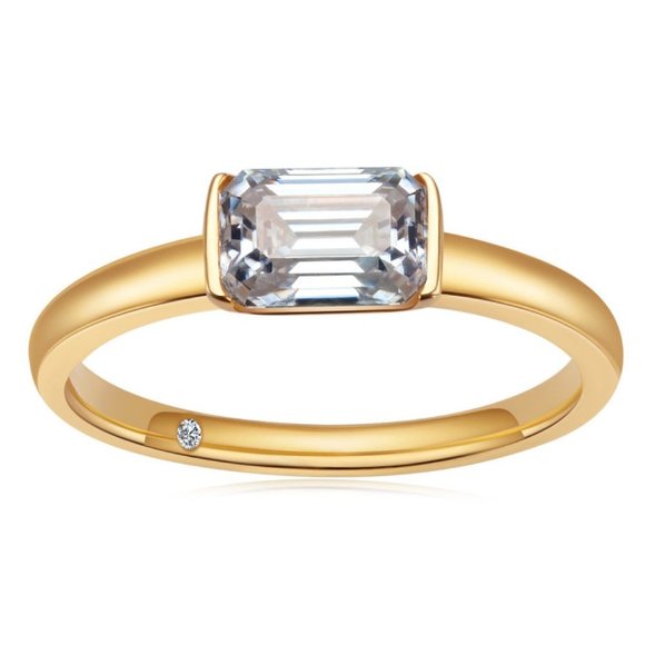 #Certified 1ct. t.w.Moissanite Diamond Emerald Cut Engagement Ring NEW